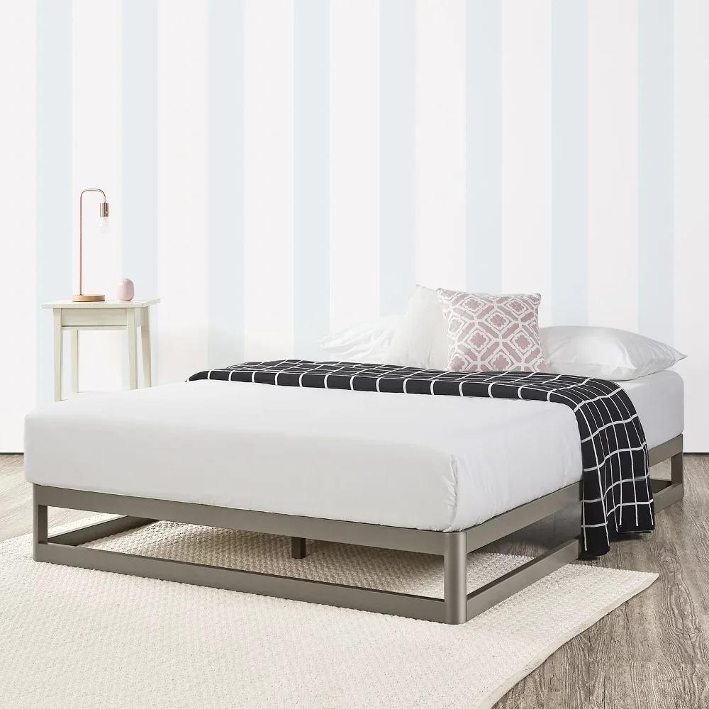 

9" Metal Platform Bed with Steel Slats, Champagne Grey, Queen