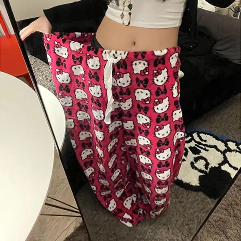 Брюки Kawaii Hello Kitty Sanrio с мультяшным принтом летние широкие брюки для девочек с эластичным поясом свободные прямые брюки
Брюки Kawaii Hello Kitty Sanrio с мультяшным принтом летние широкие брюки для девочек с эластичным поясом свободные прямые брюки
