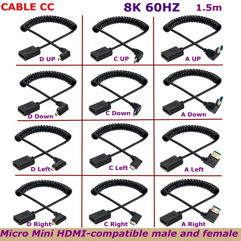 1.2m HD 90 Degree Angle 8K60Hz Micro/Mini HDMI Compatible Male to HDMI Compatible Female Spring Retractable Digital Camera Cable
1.2m HD 90 Degree Angle 8K60Hz Micro/Mini HDMI Compatible Male to HDMI Compatible Female Spring Retractable Digital Camera Cable