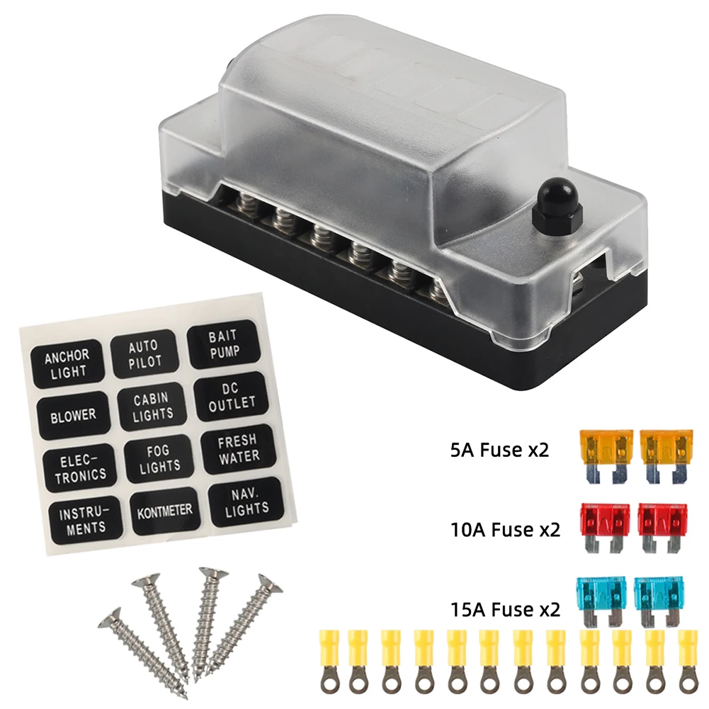 12v/24v Car 6 Way Fuse Box Kit Blade Fuses ATO Holder Electric Terminal Block 15A +10A+5A Nsurance Film 2pcs Each +Terminal X12
12v/24v Car 6 Way Fuse Box Kit Blade Fuses ATO Holder Electric Terminal Block 15A +10A+5A Nsurance Film 2pcs Each +Terminal X12