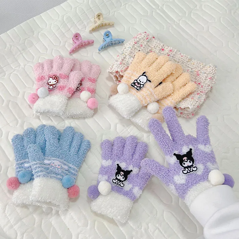 

Женские теплые перчатки Kawaii Cute мультяшный Kuromi My Melody плюшевые утепленные Студенческие теплые наручники для верховой езды подарки для девочек