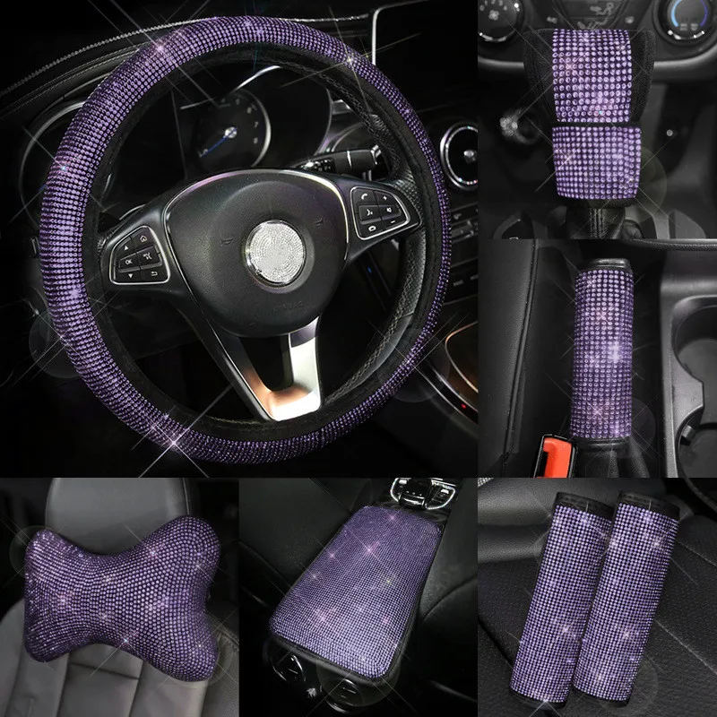 Purple Rhinestones Hot Drilling Handbrake Gear Shift Cover Full Diamond Seat Belt Cover Car Steering Wheel Cover Neckpillow
Purple Rhinestones Hot Drilling Handbrake Gear Shift Cover Full Diamond Seat Belt Cover Car Steering Wheel Cover Neckpillow