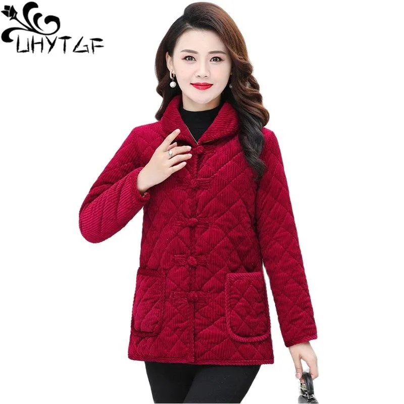 UHYTGF Elegant Mom Autumn Winter Cotton Coat Plus Velvet Thick Corduroy Warm Jacket Parka Womens Casual Large Size Overcoat 1672
UHYTGF Elegant Mom Autumn Winter Cotton Coat Plus Velvet Thick Corduroy Warm Jacket Parka Womens Casual Large Size Overcoat 1672