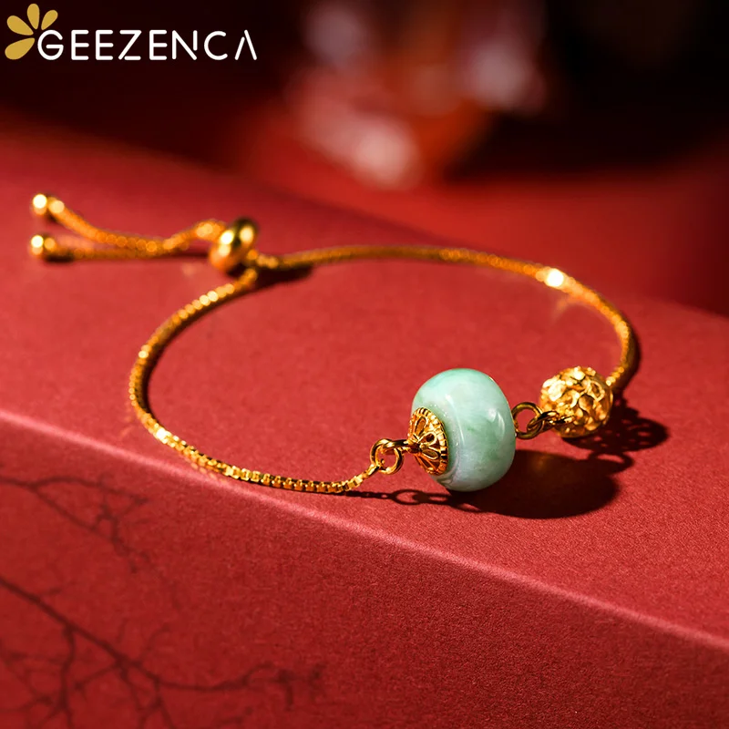 GEEZENCA S925 Silver Gold Plated Natural Jade Bead Bracelets For Women Handmade Vintage Ethnic Length Adjustable Bracelet Gift
GEEZENCA S925 Silver Gold Plated Natural Jade Bead Bracelets For Women Handmade Vintage Ethnic Length Adjustable Bracelet Gift