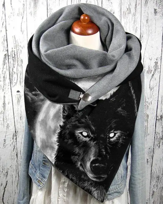 Women's Wolf Print Casual Scarf Scarves