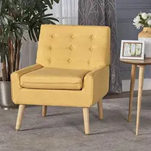 Buttoned Mid-Century Modern Fabric Chair, Muted Yellow / Natural Chair pink Stool chair Plywood chair Acrylic nordic chair Outdo