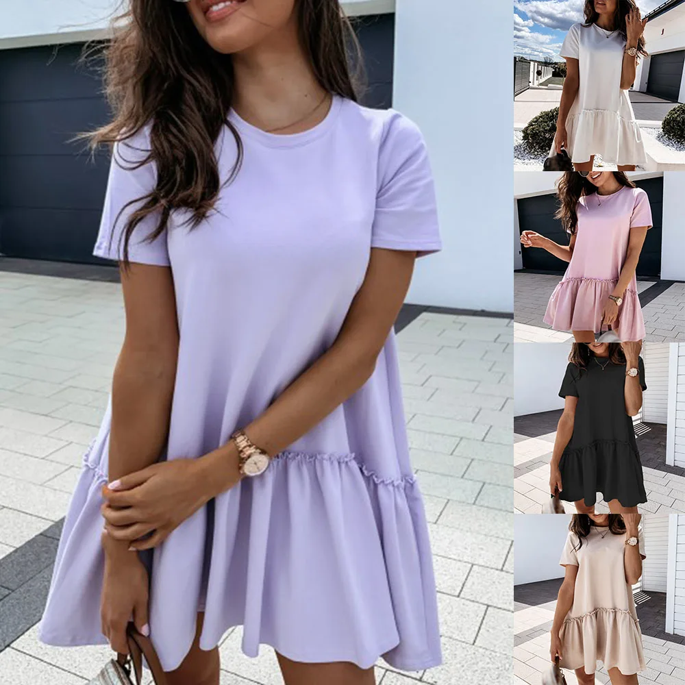Elegant Dresses For Women Loose Casual Short Sleeve Soft Mini Dress Female Summer Black Ruffles Big Hem Beach Dresses Femme Robe
Elegant Dresses For Women Loose Casual Short Sleeve Soft Mini Dress Female Summer Black Ruffles Big Hem Beach Dresses Femme Robe
