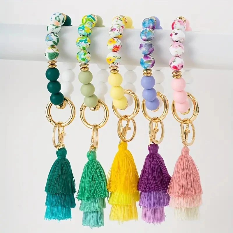 Vintage Printed Silicone Beads Bracelet Key Ring For Girls Child Fashion Tassel Keyring Pendant Hand Ring Bag Accessories Gift
Vintage Printed Silicone Beads Bracelet Key Ring For Girls Child Fashion Tassel Keyring Pendant Hand Ring Bag Accessories Gift