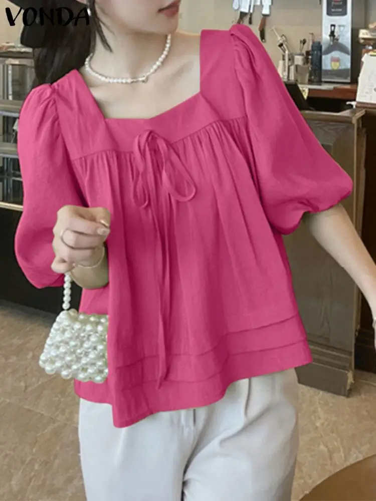 Women Sexy Blouses VONDA 2023 Summer Solid Color Casual Tunic Tops Square Collar Pleated Elegant OL Shirts Loose Blusas Feminina
Women Sexy Blouses VONDA 2023 Summer Solid Color Casual Tunic Tops Square Collar Pleated Elegant OL Shirts Loose Blusas Feminina