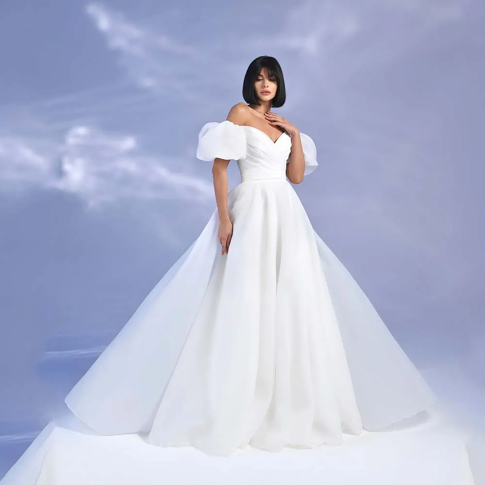 Simple Wedding Dresses Sweetheart Off Shoulder 2022 New Bride Dress White Tulle Pleated Puff Sleeve A-Line Bridal Gown For Women
Simple Wedding Dresses Sweetheart Off Shoulder 2022 New Bride Dress White Tulle Pleated Puff Sleeve A-Line Bridal Gown For Women