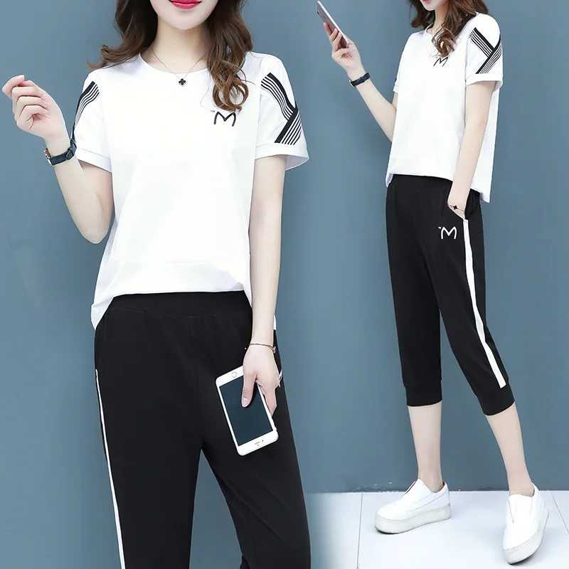 summer new women's casual sportswear suit female clothes black green caramel short-sleeved cropped trousers two-piece bs0938
summer new women's casual sportswear suit female clothes black green caramel short-sleeved cropped trousers two-piece bs0938