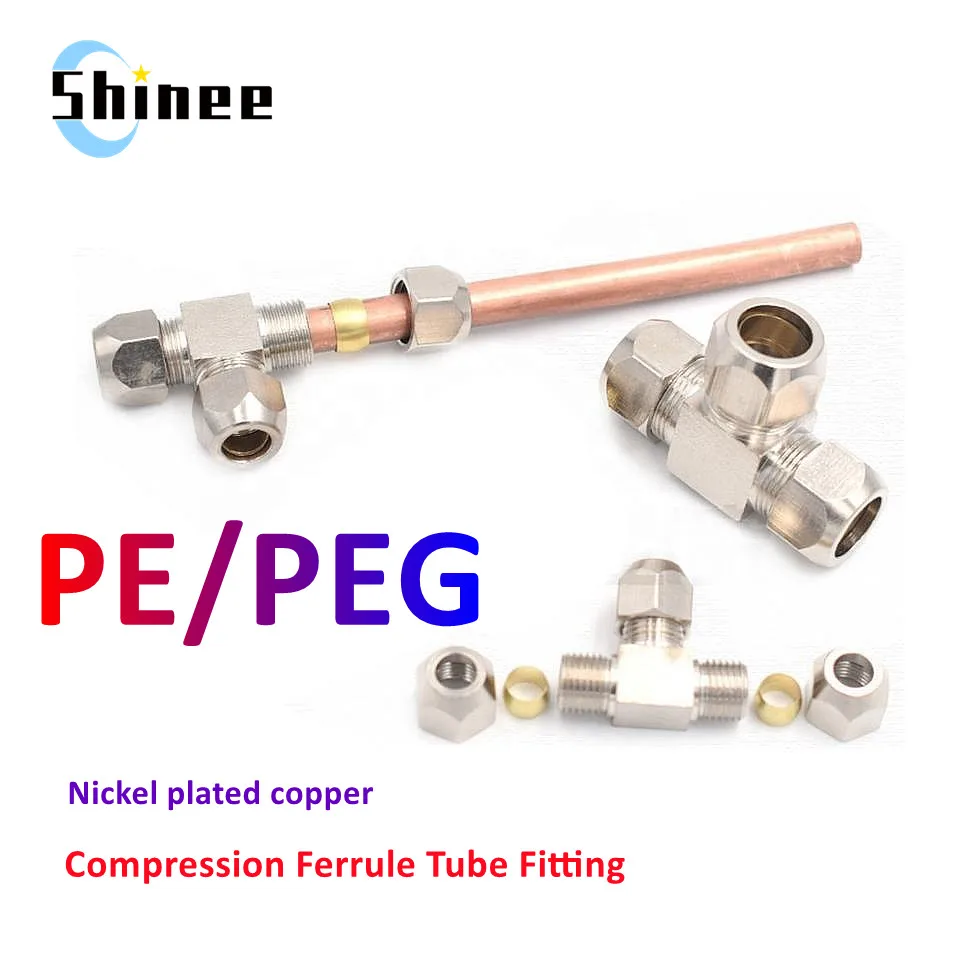 

1PCS Pneumatic Fittings Brass T Type 4 6 8 10 12 14 16mm OD Tube Compression Ferrule Tube Compression Fitting Connector PE PEG