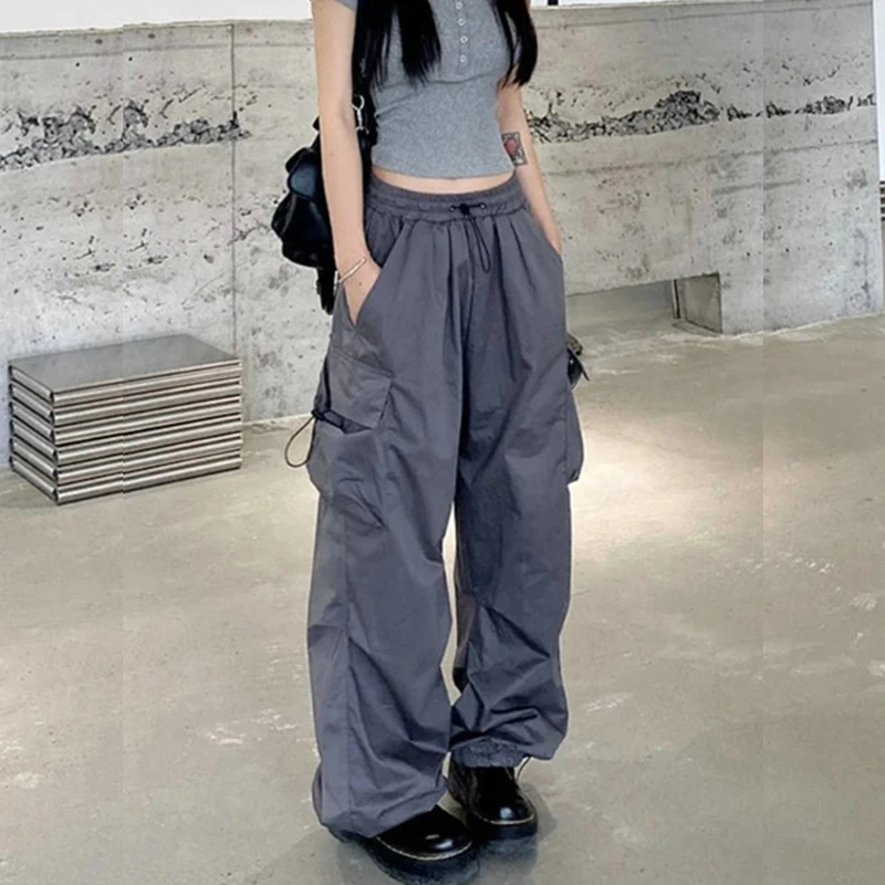 

Брюки-карго женские с эластичным поясом, уличная одежда, однотонные брюки с широкими штанинами, повседневные спортивные Джоггеры в Корейском стиле, весна