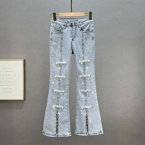 2023 Spring Summer Split Denim Bell-Bottom Pants Women's Trendy New Clothing High Waist Slim Diamond Beaded Stretch Skinny Jeans
2023 Spring Summer Split Denim Bell-Bottom Pants Women's Trendy New Clothing High Waist Slim Diamond Beaded Stretch Skinny Jeans
