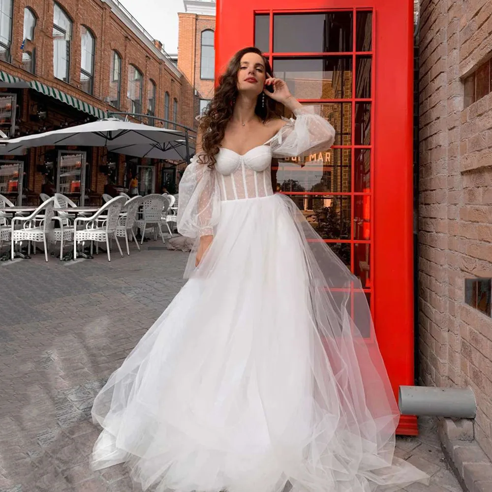 Bohenmin Princess Wedding Dresses Off The Shoulder Puff Sleeves Exposed Boning Tulle A Line Bridal Party Gowns
Bohenmin Princess Wedding Dresses Off The Shoulder Puff Sleeves Exposed Boning Tulle A Line Bridal Party Gowns