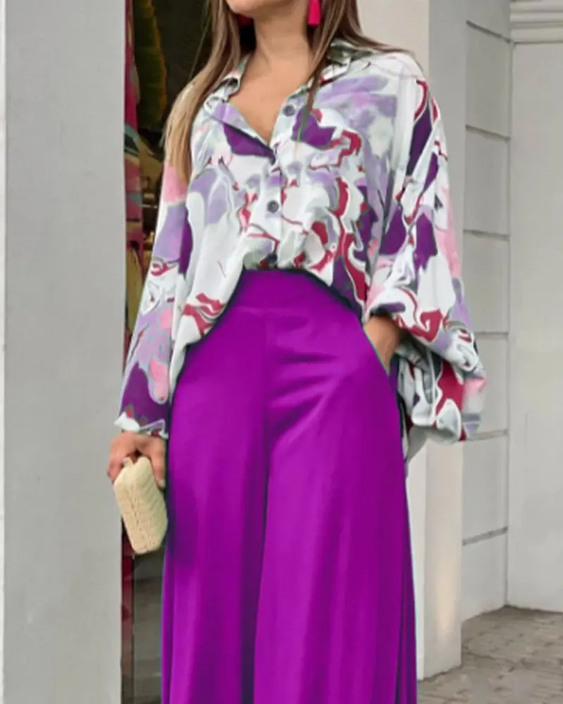 Two Piece Outfits Clothes Women Spring Polo Collar Printed Blouse and Wide Leg Pants Suit Female Loose Sets Elegant Office Lady
Two Piece Outfits Clothes Women Spring Polo Collar Printed Blouse and Wide Leg Pants Suit Female Loose Sets Elegant Office Lady