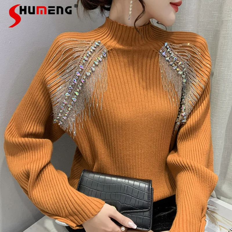 European Station Elegance Retro Diamond Thickened Sweater Batwing Sleeve Khaki Heavy Embroidery Hot Drilling Knitted Pullover
European Station Elegance Retro Diamond Thickened Sweater Batwing Sleeve Khaki Heavy Embroidery Hot Drilling Knitted Pullover