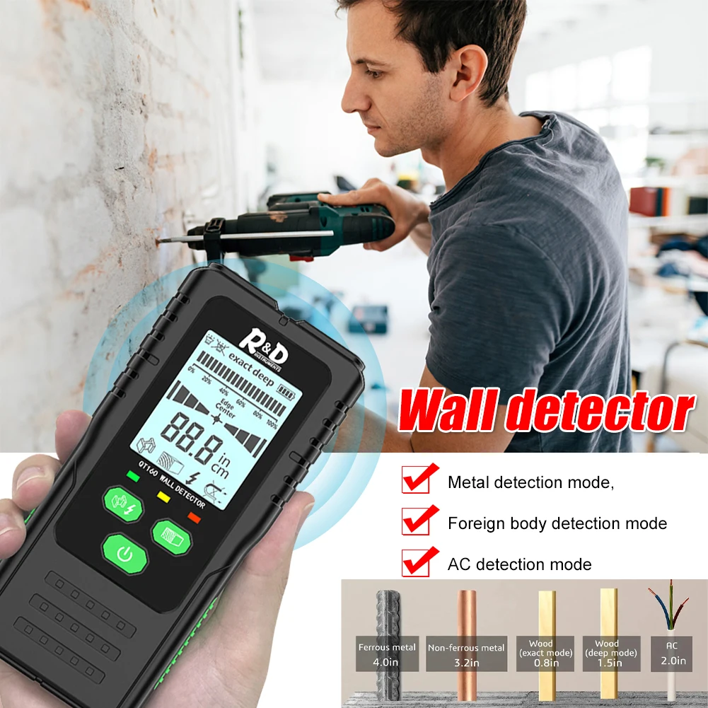Wall Metal Detector AC Wood Stud Finder Cable Wires Depth Tracker Multifunctional Stud Center Wall Scanner With LCD Display
Wall Metal Detector AC Wood Stud Finder Cable Wires Depth Tracker Multifunctional Stud Center Wall Scanner With LCD Display