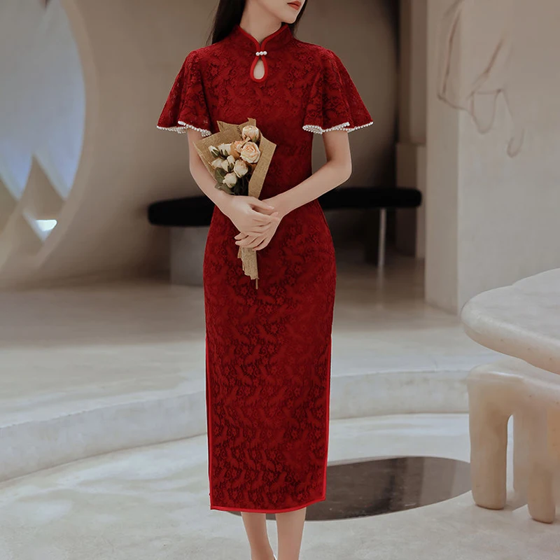 Spring cheongsam Republic of China girl retro mid-length improved lace dress summer dress women maxi dress pink
Spring cheongsam Republic of China girl retro mid-length improved lace dress summer dress women maxi dress pink