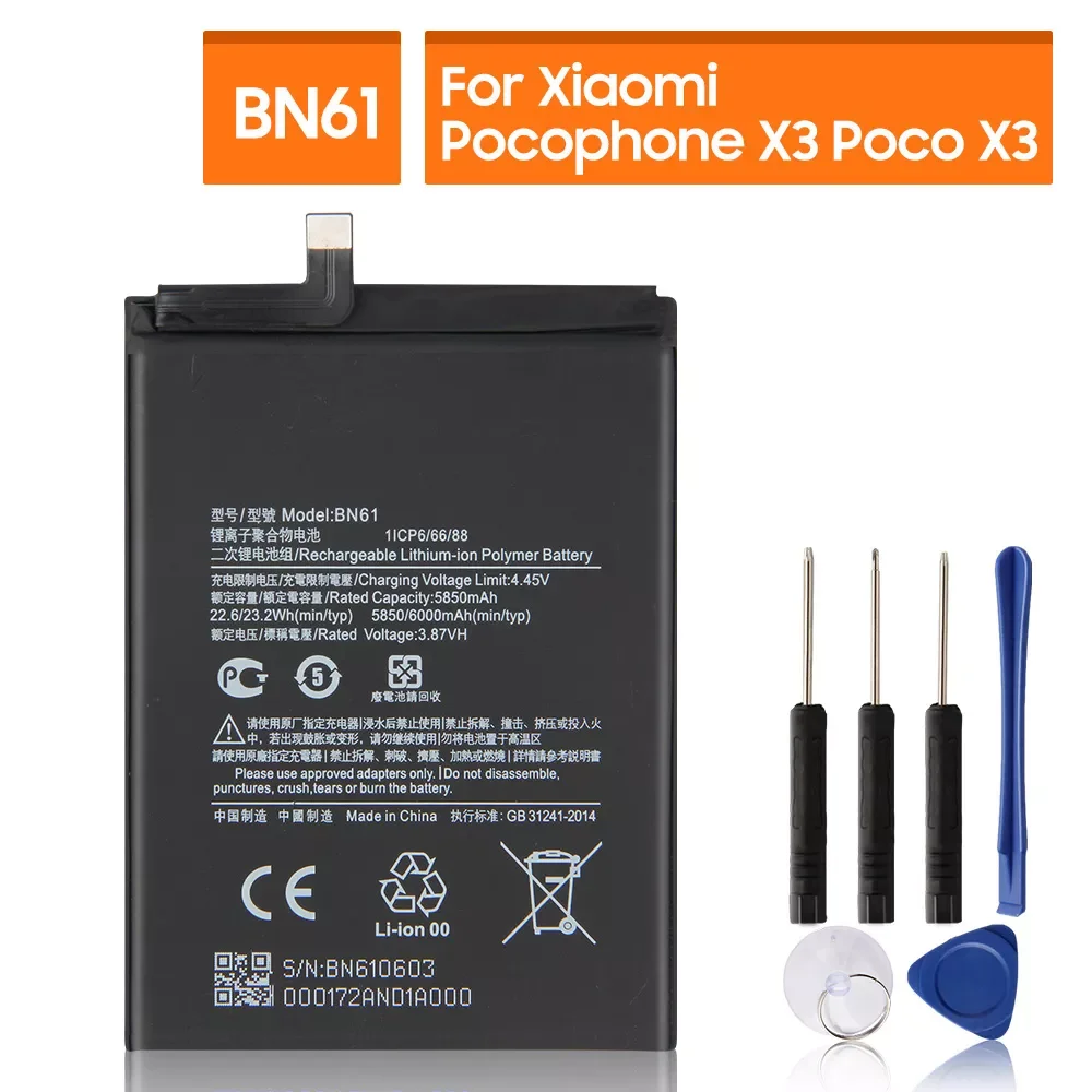 2023New Replacement Battery For Xiaomi Pocophone X3 Poco X3 BN61 Rechargeable Phone Battery 6000mAh
2023New Replacement Battery For Xiaomi Pocophone X3 Poco X3 BN61 Rechargeable Phone Battery 6000mAh