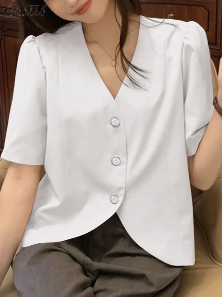 Блузка ZANZEA женская с V-образным вырезом, модная офисная рубашка на пуговицах в винтажном стиле, элегантный топ с коротким рукавом, однотонна...
Блузка ZANZEA женская с V-образным вырезом, модная офисная рубашка на пуговицах в винтажном стиле, элегантный топ с коротким рукавом, однотонна...