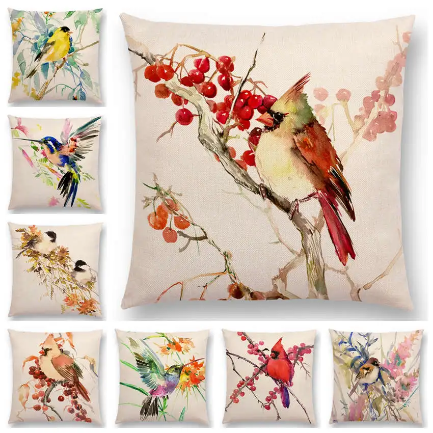 Watercolor Birds Series Cushion Cover Goldfinch Chickadee Cardinal Kingfisher Prints Pillow Case 45x45cm
Watercolor Birds Series Cushion Cover Goldfinch Chickadee Cardinal Kingfisher Prints Pillow Case 45x45cm