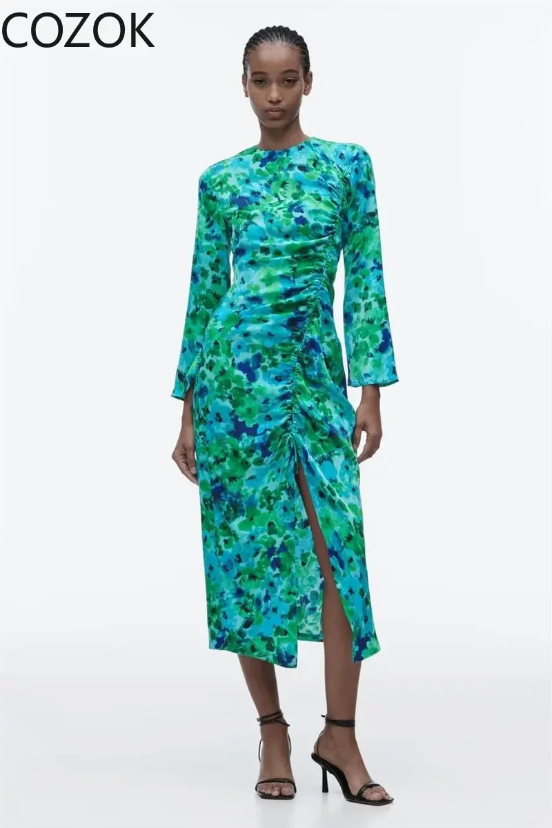 Floral Dress for Women Spring Summer Long Sleeve Folds Split Midi Robe Dresses Femlae Fashion Longue Mousseline De Soie Flowers
Floral Dress for Women Spring Summer Long Sleeve Folds Split Midi Robe Dresses Femlae Fashion Longue Mousseline De Soie Flowers