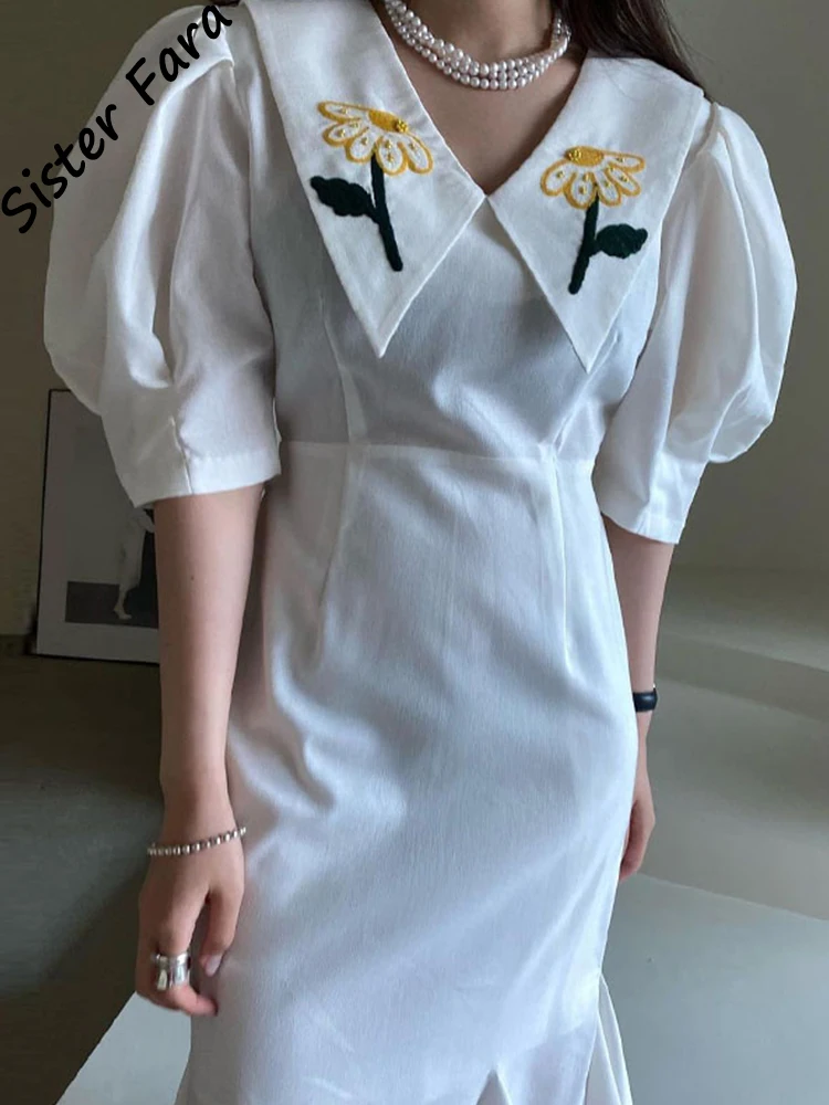 Sister Fara Embroidery Floral Elegant Dresses for Women's Summer High Waist Folds Mermaid Dress Female Lapel Pullover Mid Dress
Sister Fara Embroidery Floral Elegant Dresses for Women's Summer High Waist Folds Mermaid Dress Female Lapel Pullover Mid Dress