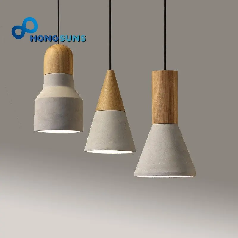

Grey Retro Cement Lamp Loft Industrial Lustre Droplight Design Art Studio Wood Concrete Pendant Lights Hanging with Cement Shade