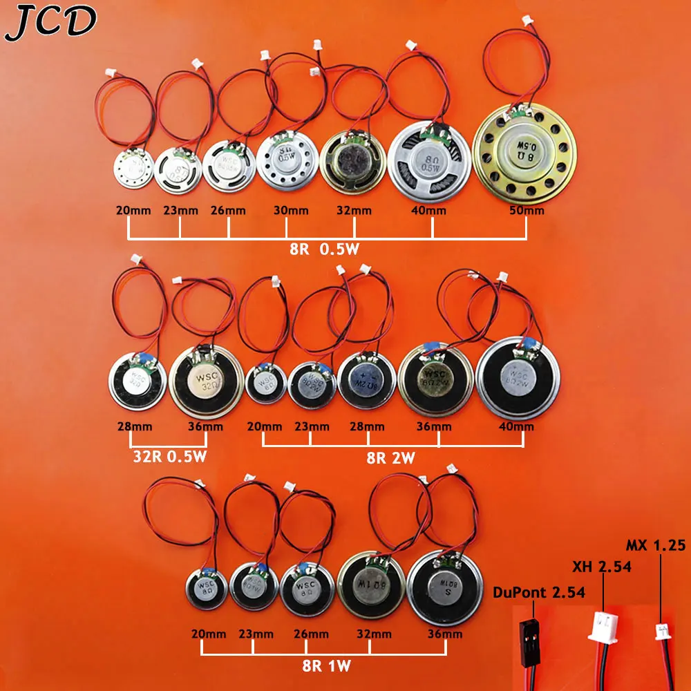 JCD 8R 0.5W 1W 2W 32R 0.5W Ultra-thin Speaker Diameter 20 23 26 28 30 32 36 40 50MM With MX XH DuPont Line 1.25 2.54 Terminal
JCD 8R 0.5W 1W 2W 32R 0.5W Ultra-thin Speaker Diameter 20 23 26 28 30 32 36 40 50MM With MX XH DuPont Line 1.25 2.54 Terminal
