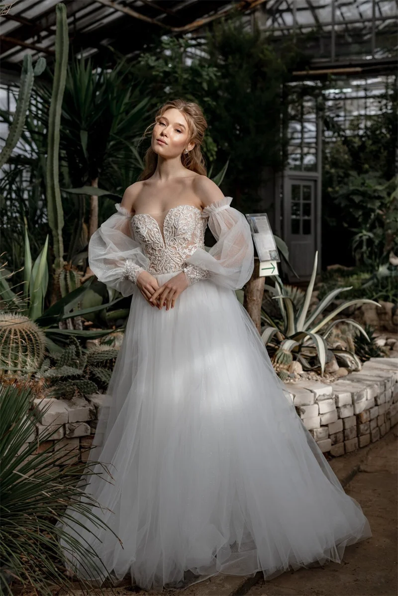 11200#Off Shoulder Sweetheart Lace Wedding Dress Bohemian Detachable Sleeves A-Line Hourglass Wedding Gown Floor Length
11200#Off Shoulder Sweetheart Lace Wedding Dress Bohemian Detachable Sleeves A-Line Hourglass Wedding Gown Floor Length
