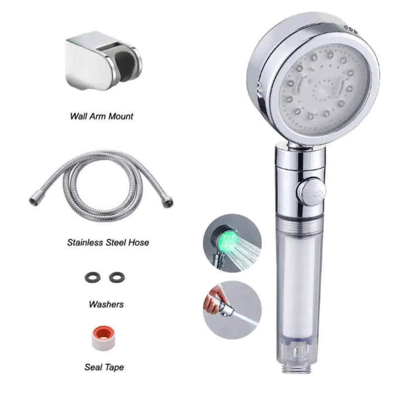 

Water Saving Filter 3 Colors Shower Head High Pressure Hand Held Shower Spa Rain Automatically Color-changing Showerhead Sets