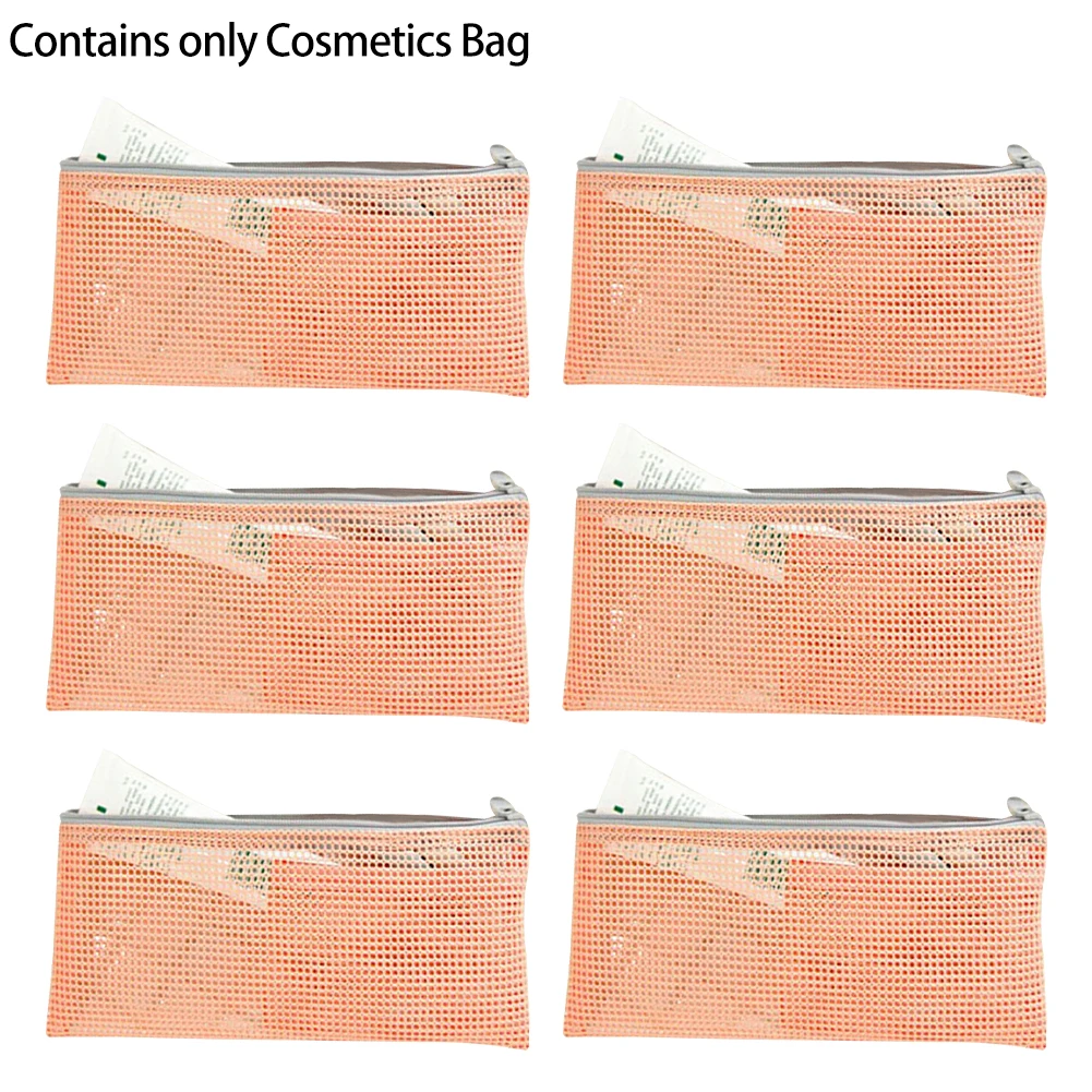 

6pcs Nylon Mesh Makeup Storage Toiletry Organiser Travel With Zipper Multipurpose Indoor Brushes Pen Cosmetics Bag Easy To Carry