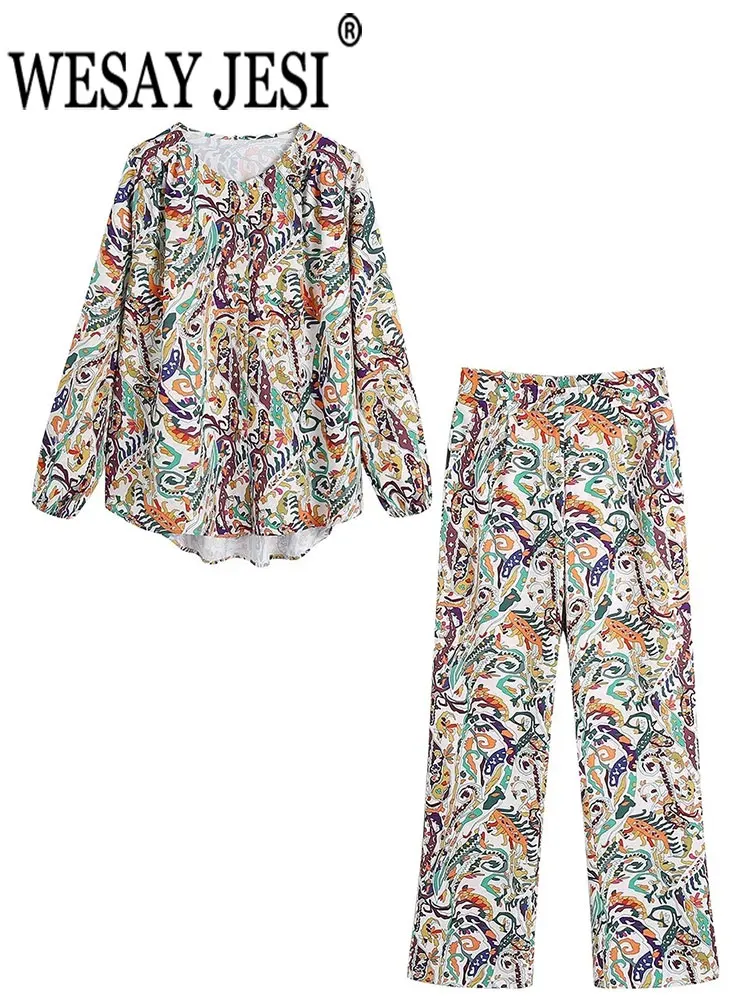 WESAY JESI Women Shirt Suit Print Round Neck Single Breasted Long Sleeve Blouse + Trousers Casual Chic Zipper Straight Pants
WESAY JESI Women Shirt Suit Print Round Neck Single Breasted Long Sleeve Blouse + Trousers Casual Chic Zipper Straight Pants