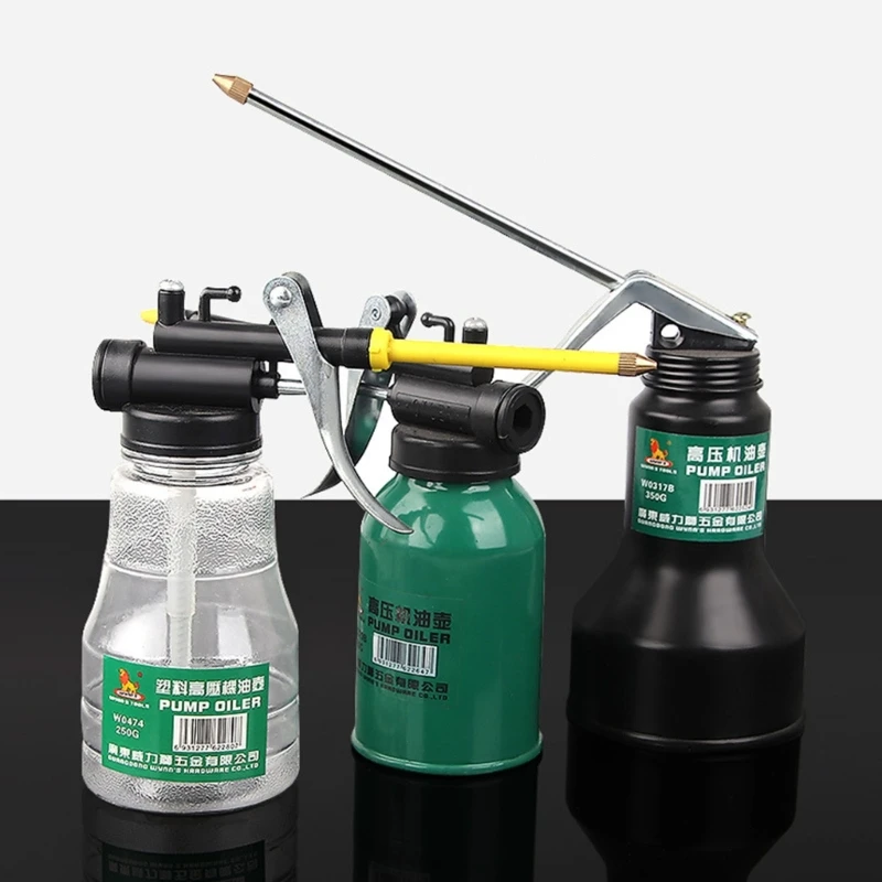 

67JE 250/350g Oil Can Pump Oiler Metal High Pressure Oiler Lubrication Oiling Can Bottle Manual Oil Guns Pump Tool Oiler