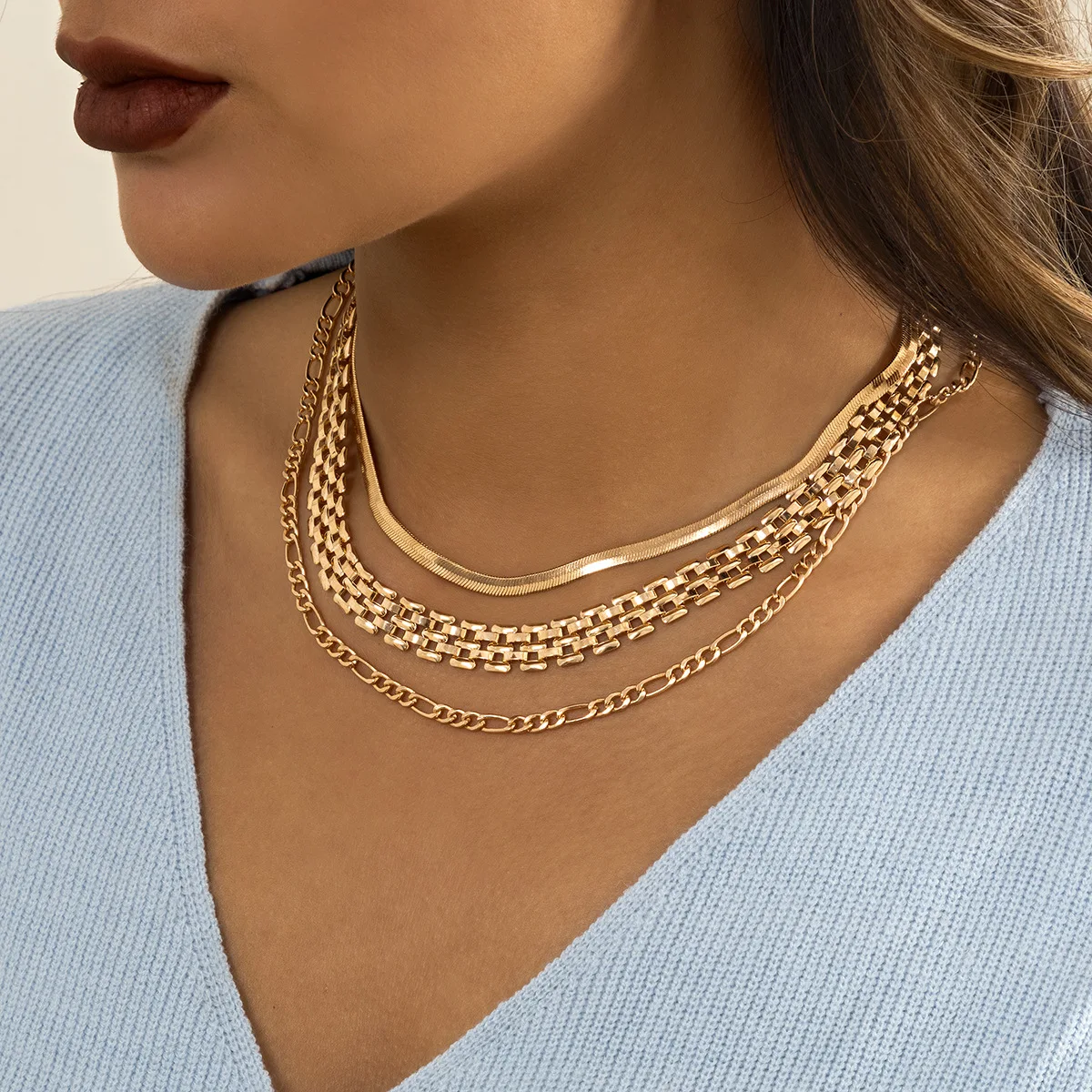 Vintage 2022 New Multilayer Metal Clavicle Necklace Women Gold Flat Snake Chain Watch Strap Necklaces Girls Fashion Jewelry 
Vintage 2022 New Multilayer Metal Clavicle Necklace Women Gold Flat Snake Chain Watch Strap Necklaces Girls Fashion Jewelry