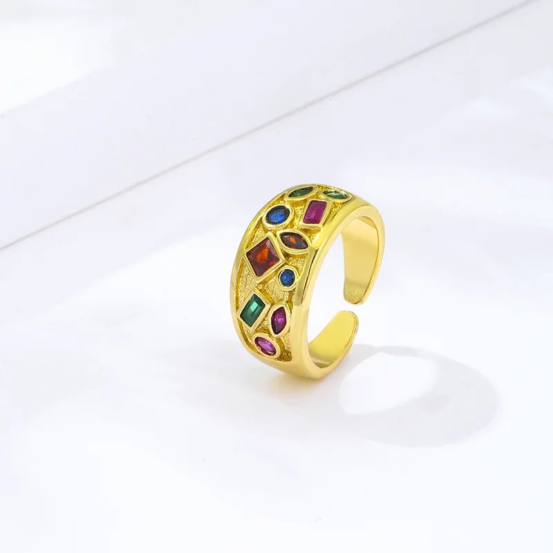 Fashion Colorful Zircon Gold Plated Open Ring for Women Man Punk Adjustable Ring Jewelry Gift
Fashion Colorful Zircon Gold Plated Open Ring for Women Man Punk Adjustable Ring Jewelry Gift