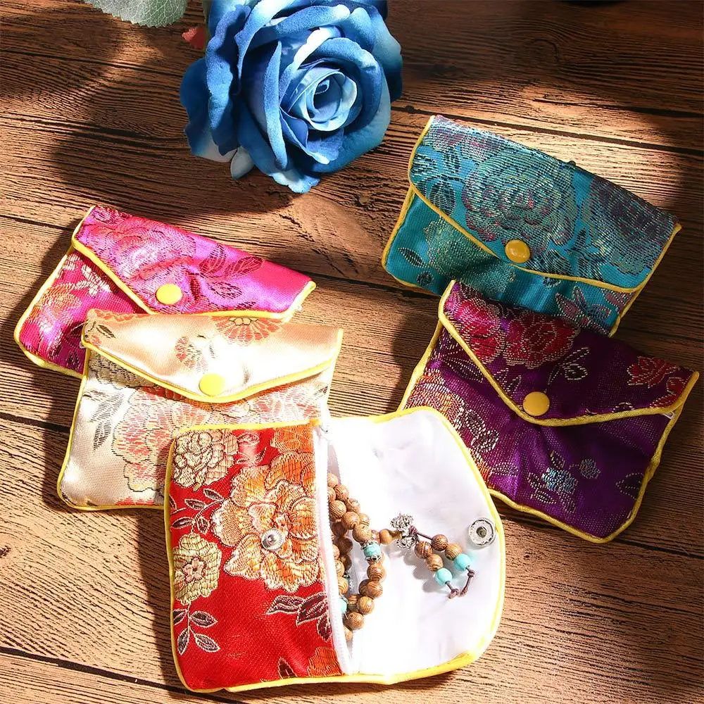 

Necklace Purse Silk Embroidery Snap Buckle Floral Brocade Coin Purse Chinese Jewelery Storage Wallet Jewelery Bag Handbags