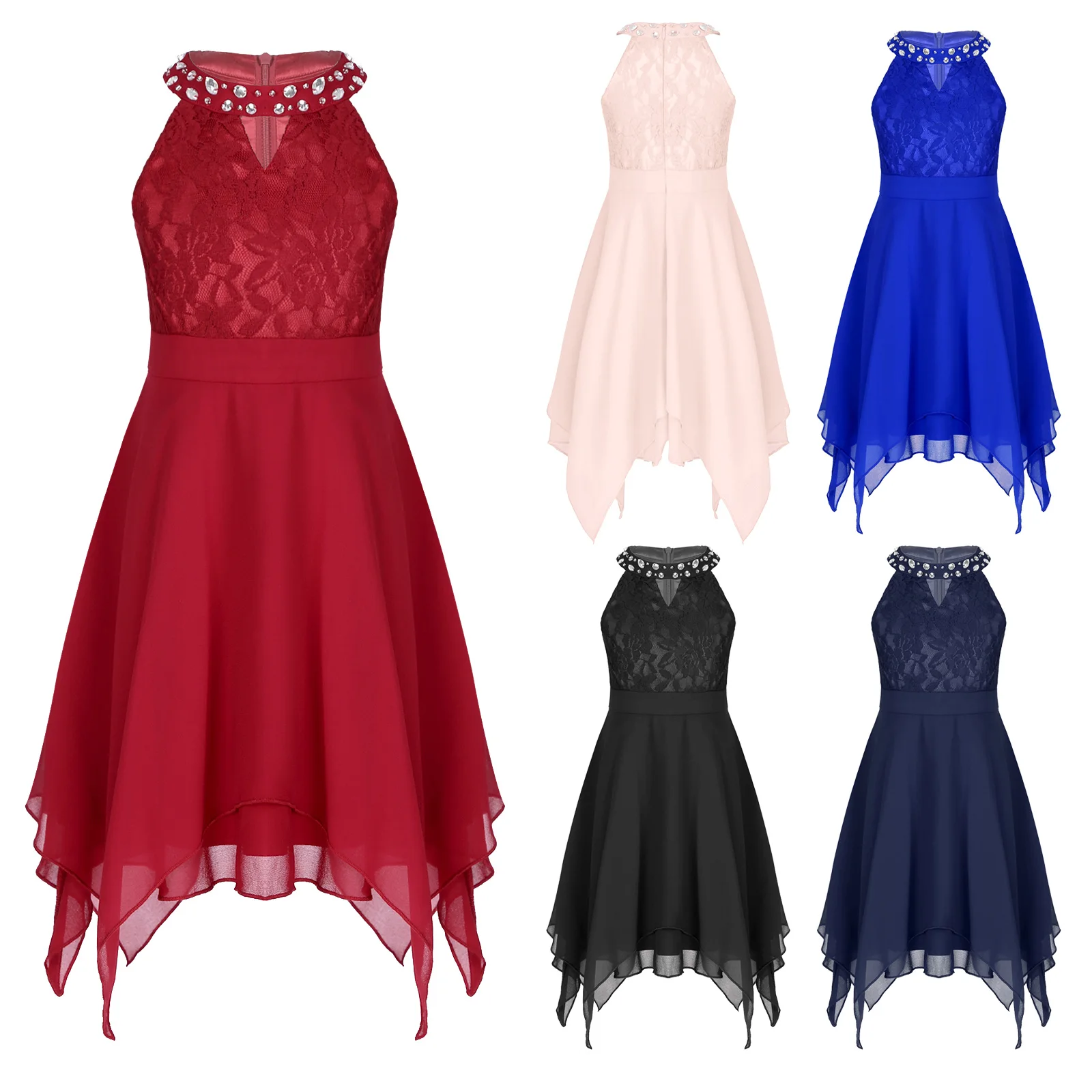 Kid Girl Evening Proms Shiny Beaded Party Dress Halter Sleeveless Floral Asymmetrical Chiffon Dress for Wedding Graduation Dress
Kid Girl Evening Proms Shiny Beaded Party Dress Halter Sleeveless Floral Asymmetrical Chiffon Dress for Wedding Graduation Dress