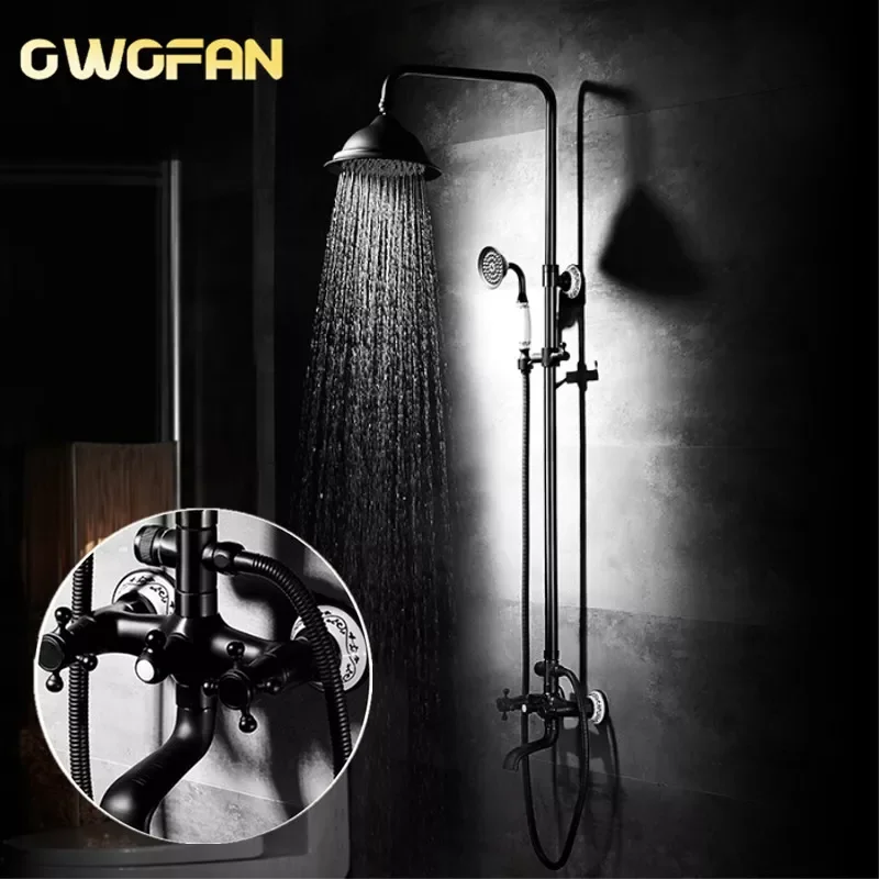 

Bathroom Rainfall Shower Faucet Sets Dual Handle Mixer Tap With Hand Sprayer Wall Mounted Waterfall Bathtub Shower Set R45-503