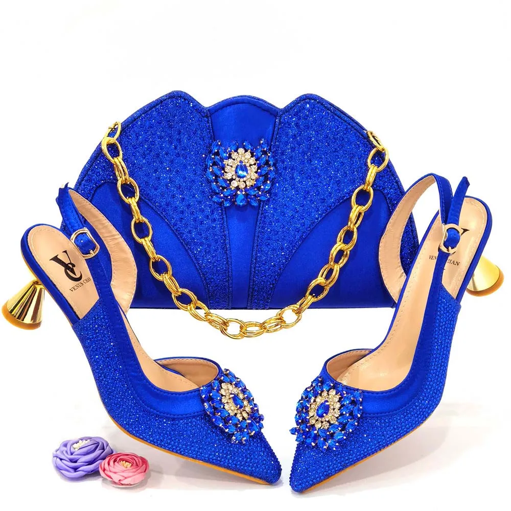 

Doershow beautiful High Quality African Style Ladies Shoes And Bags Set Latest blue Italian Shoes And Bag Set For Party! HRE1-7