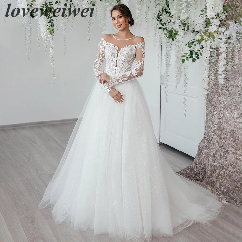 Long Sleeves Wedding Dresses Sparkling Tulle Floral Lace Beaded A Line Bridal Dress Long Bride Dress Elegant Bridal Custom Size
Long Sleeves Wedding Dresses Sparkling Tulle Floral Lace Beaded A Line Bridal Dress Long Bride Dress Elegant Bridal Custom Size