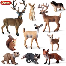 Oenux 10PCS Forest Wild Animals Model Set Deer Fox Squirrel Rabbit Action Figures Miniature Cute Cake Toppers Xmas Gift Kids Toy