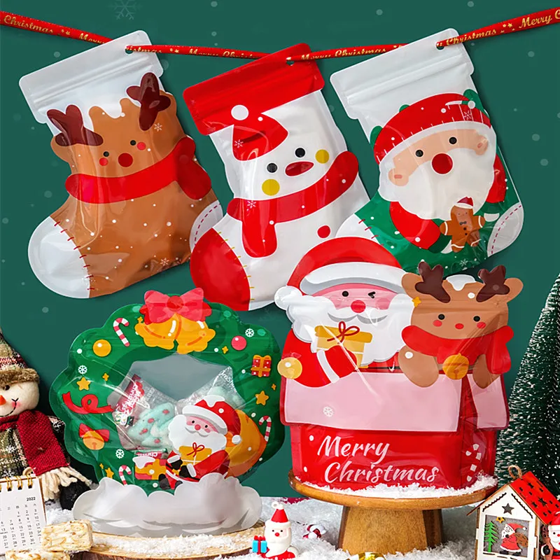 

50 шт. Рождественский Подарочный пакет с оленем для конфет, шоколадного печенья, нуги, печенья, упаковка для подарка, сумки на молнии, товары для дома