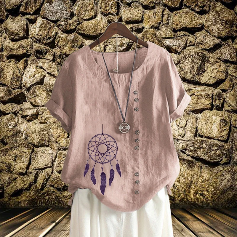 2022 New Summer Ladies Linen Round Neck Blouse Romantic Dreamcatcher Printed Loose T-Shirt Vintage Solid Short Sleeve Top XS-5XL
2022 New Summer Ladies Linen Round Neck Blouse Romantic Dreamcatcher Printed Loose T-Shirt Vintage Solid Short Sleeve Top XS-5XL