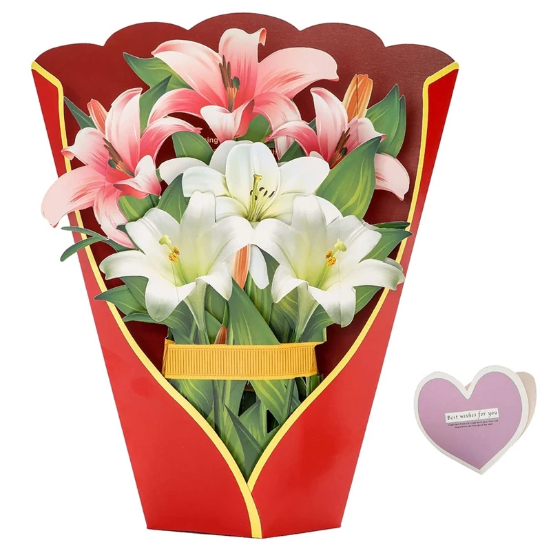 

Paper -Up Cards, Lilies Flower Bouquet 3D Popup Greeting Cards for Mom Mothers Day Greeting Cards All Occasions