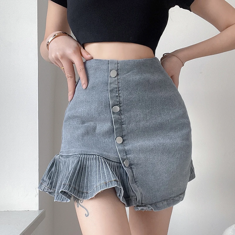 Women Hippie Ruffles Cute Skirts Button Denim Skirts High Waisted Y2k Pleated Jeans Korean Fashion Skirts Streetwear Summer
Women Hippie Ruffles Cute Skirts Button Denim Skirts High Waisted Y2k Pleated Jeans Korean Fashion Skirts Streetwear Summer
