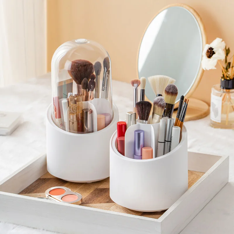 

360° Rotating Makeup Brush Storage Box Compartment Desktop Organizer Portable Cosmetic Lipstick Eyebrow Pencil Eye Shadow Holder