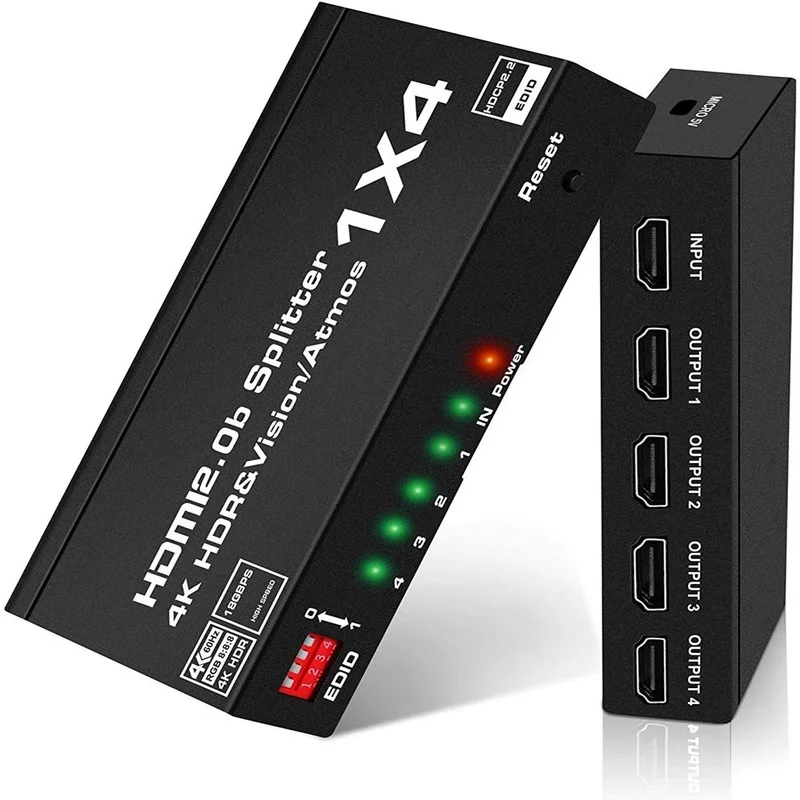 HDMI-Compatible 2.0 Splitter 4 Way HDMI-Compatible Distributor Support 4K 60Hz YUV 4:4:4 HDR 1 Input 4 Output for PS4
HDMI-Compatible 2.0 Splitter 4 Way HDMI-Compatible Distributor Support 4K 60Hz YUV 4:4:4 HDR 1 Input 4 Output for PS4