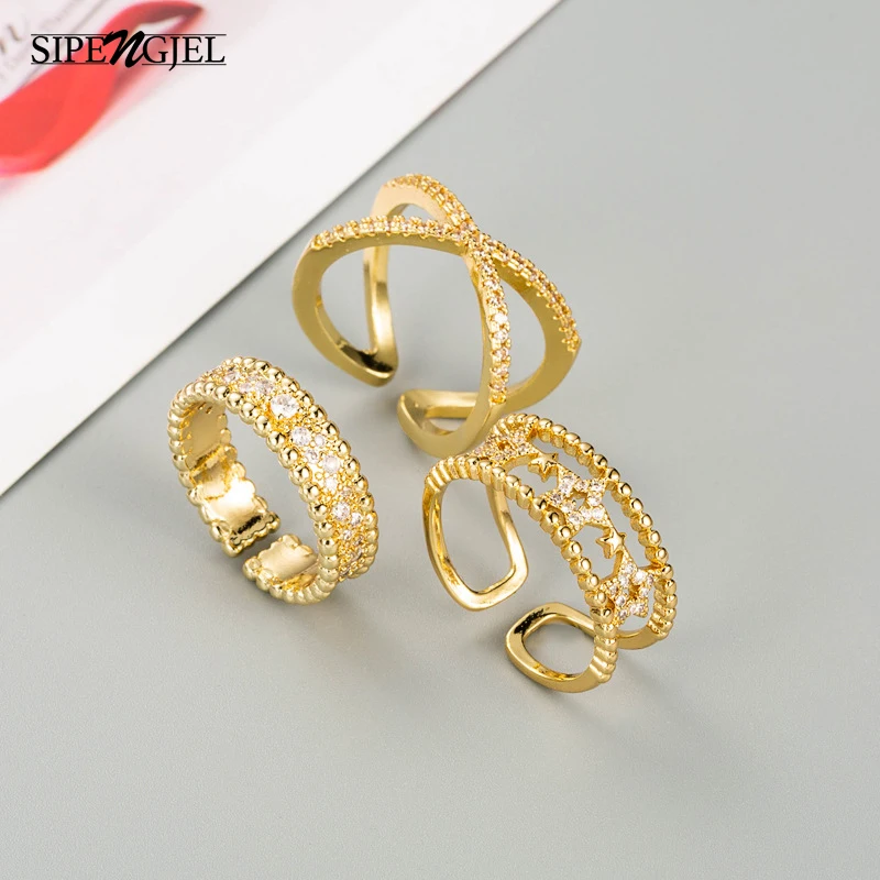 SIPENGJEL Fashion Gold Color Metal White Zircon Stars Open Ring Punk Vintage Geometric Adjustable Ring for Women Party Jewelry
SIPENGJEL Fashion Gold Color Metal White Zircon Stars Open Ring Punk Vintage Geometric Adjustable Ring for Women Party Jewelry